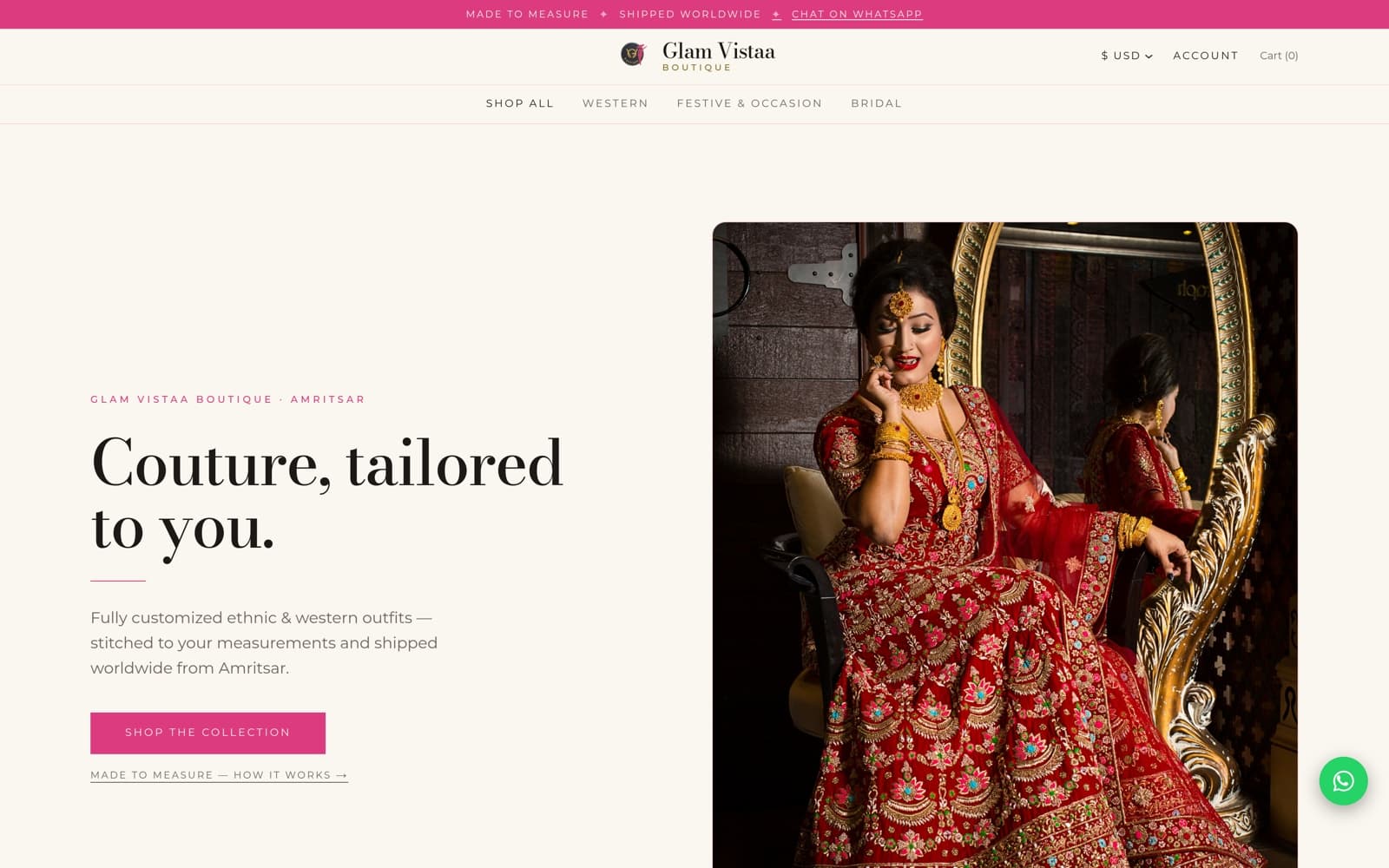 Glam Vistaa boutique storefront — client build by the studio