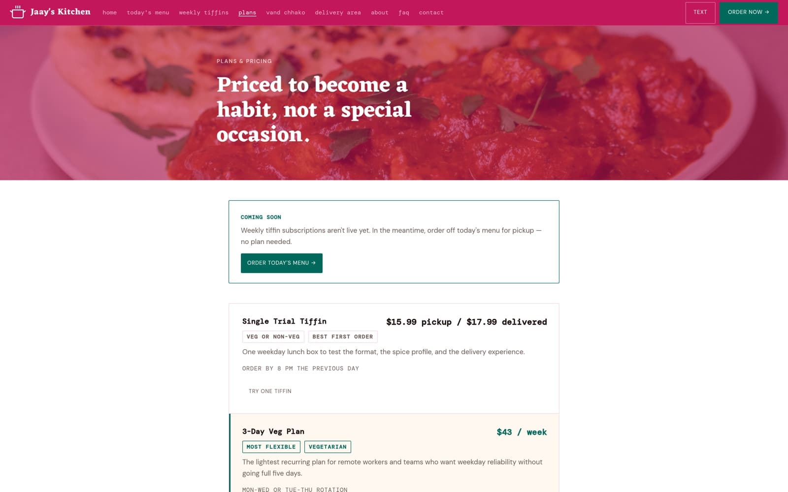 Jaay's Kitchen — Plans & pricing